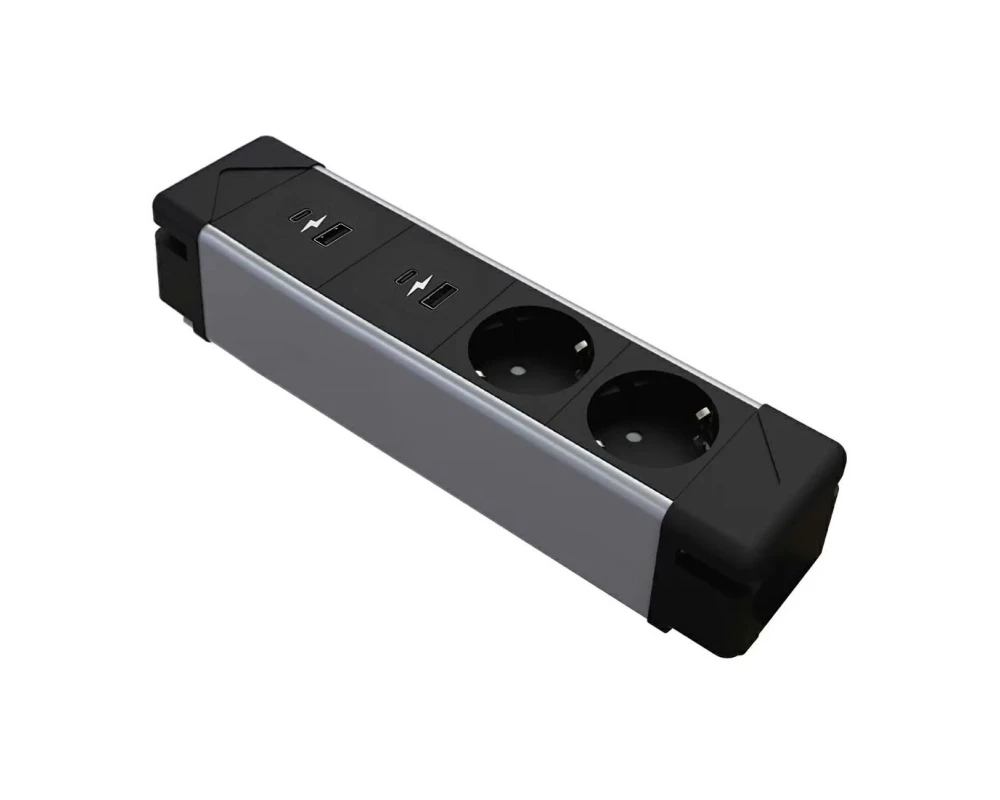 Блок розеток настольный 2P+2usb ch AC 234x56x56 Under Desk Черный