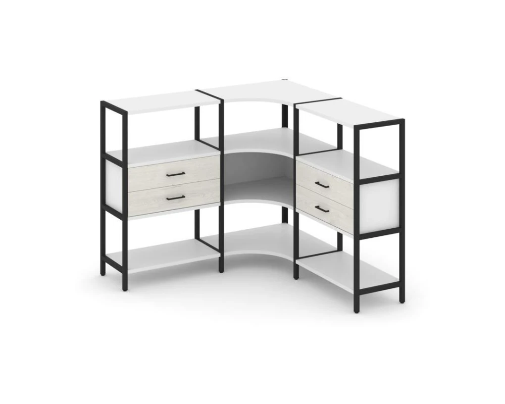 Трехсекционный угловой стеллаж трехярусный с ящиками 1590х1590х1246 Шелф Систем / Shelf System