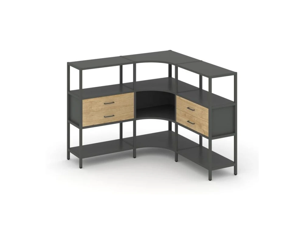 Трехсекционный угловой стеллаж трехярусный с ящиками 1590х1590х1246 Шелф Систем / Shelf System