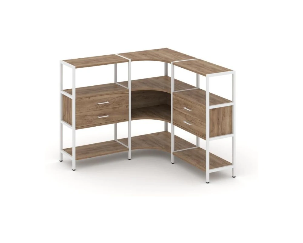 Трехсекционный угловой стеллаж трехярусный с ящиками 1590х1590х1246 Шелф Систем / Shelf System