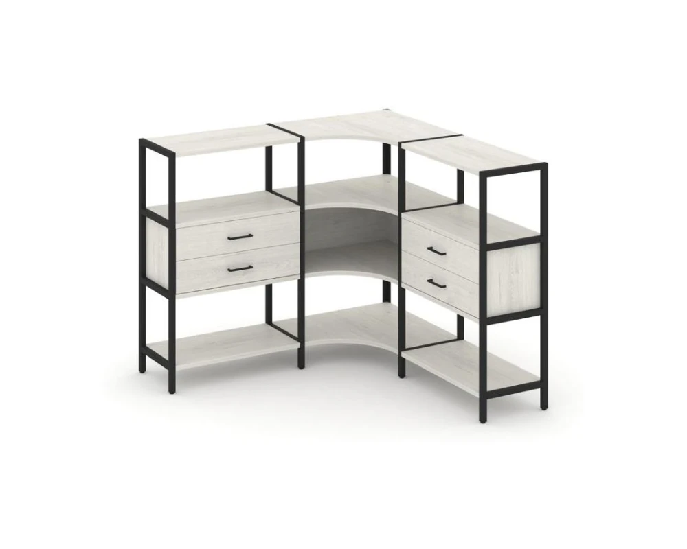 Трехсекционный угловой стеллаж трехярусный с ящиками 1590х1590х1246 Шелф Систем / Shelf System