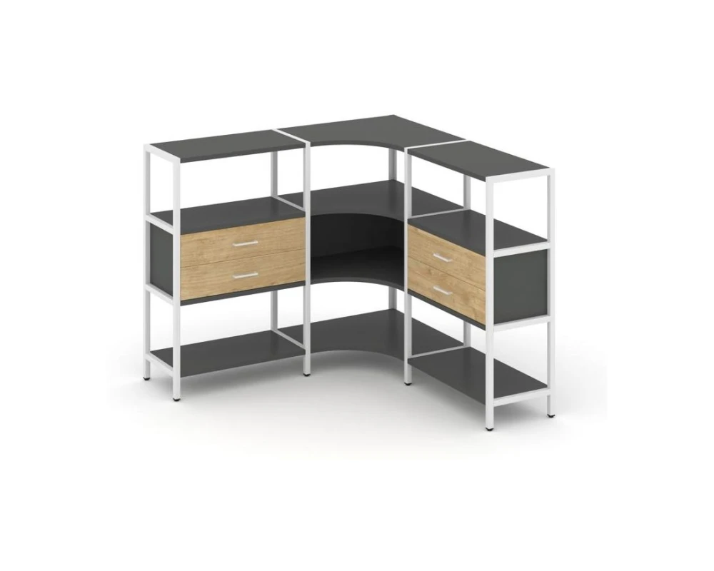 Трехсекционный угловой стеллаж трехярусный с ящиками 1590х1590х1246 Шелф Систем / Shelf System