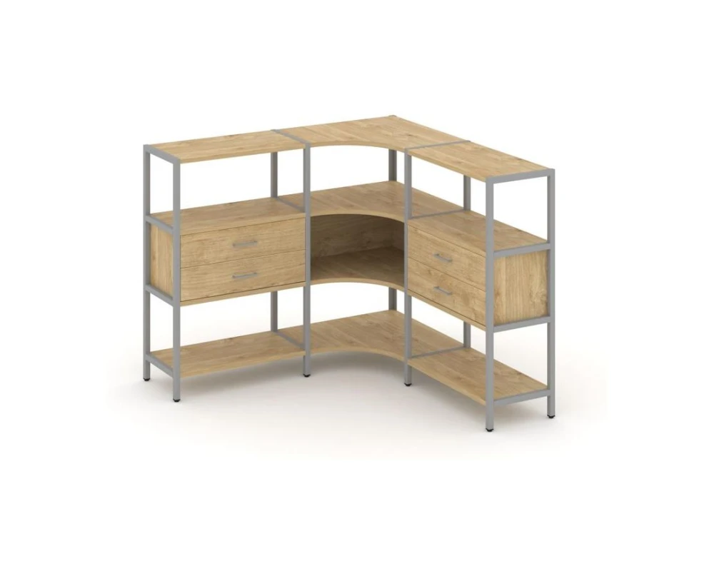 Трехсекционный угловой стеллаж трехярусный с ящиками 1590х1590х1246 Шелф Систем / Shelf System