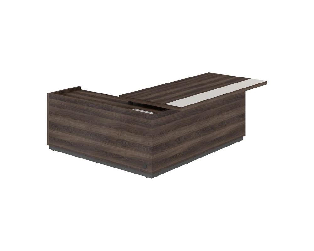 Стол для руководителя с комбинированной столешницей, правый 2050х1850х750 мм Риф / Reef Дуб адриа/Жемчужно-серый